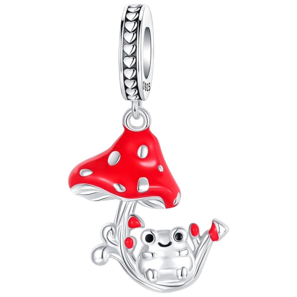 Silver and Red Mushroom Charm pendant